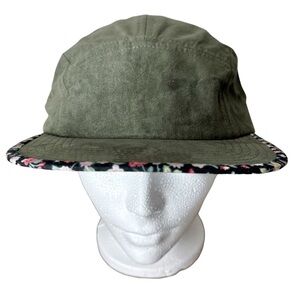 UNBRAND New Olive Green Microsuede Faux Suede Flat Brim Hat Cap Floral Adjust